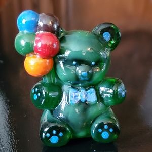 Vntg Boyd "Patrick the Bear" Handpainted Slag Dark Green Glass
